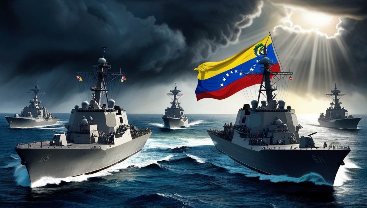 Ilustrasi editorial Venezuela terjebak dalam absurditas politik, rakyat menghadapi krisis ekonomi dan tekanan internasional.