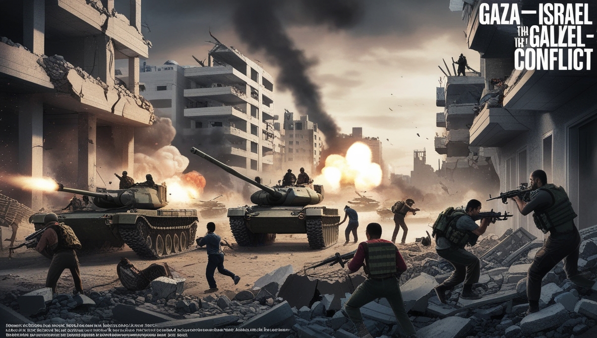 Ilustrasi editorial konflik Gaza, simbol Hamas yang dianggap berada di atas angin melawan kekuatan militer zionis.