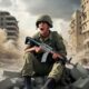 Ilustrasi editorial yang menggambarkan tentara Israel saling menembak di Gaza, menyoroti kekacauan internal militer dalam perang.