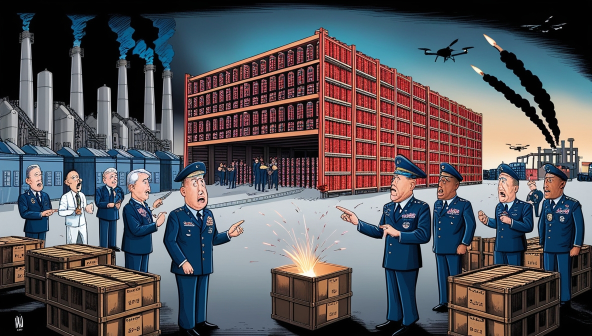 Gudang rudal AS hampir kosong, jenderal panik, pabrik produksi meningkat cepat, latar belakang rudal dan drone terbang dari Timur Tengah.