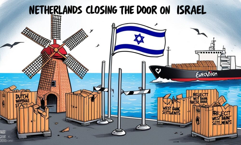 Poster protes bertuliskan “Boycott Israel” di Belanda terkait Eurovision 2026.