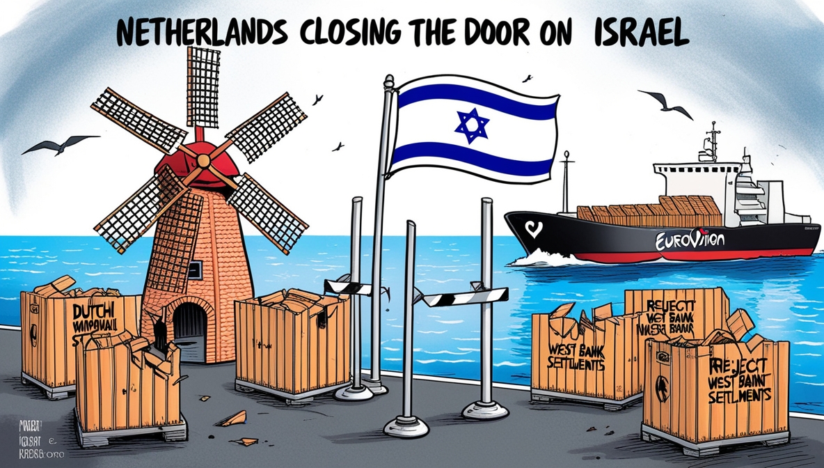 Poster protes bertuliskan “Boycott Israel” di Belanda terkait Eurovision 2026.
