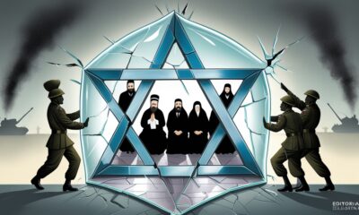 Ilustrasi editorial simbolis retaknya persatuan zionis di tengah perang Gaza