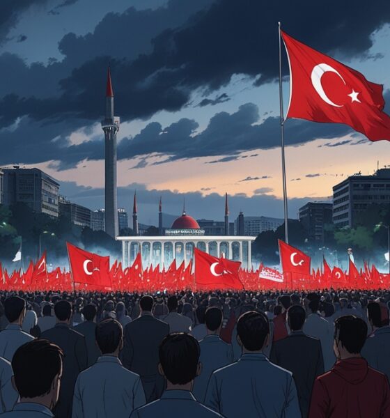 Massa demonstran di Lapangan Tandogan membawa bendera Turki menuntut keadilan politik