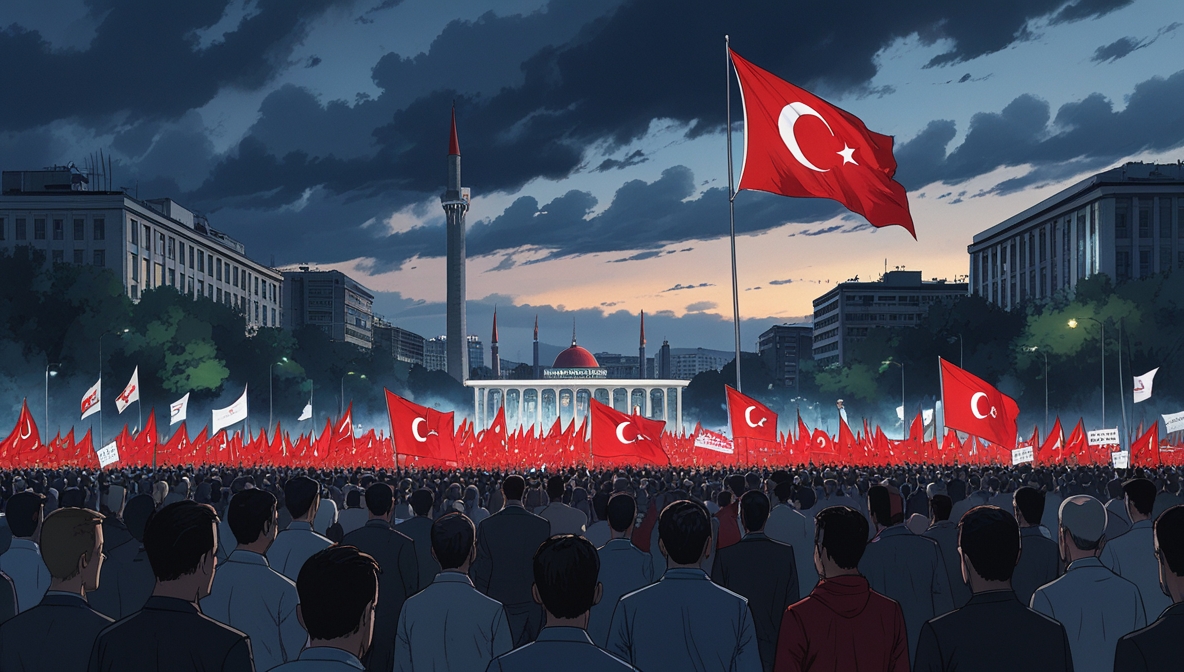 Massa demonstran di Lapangan Tandogan membawa bendera Turki menuntut keadilan politik