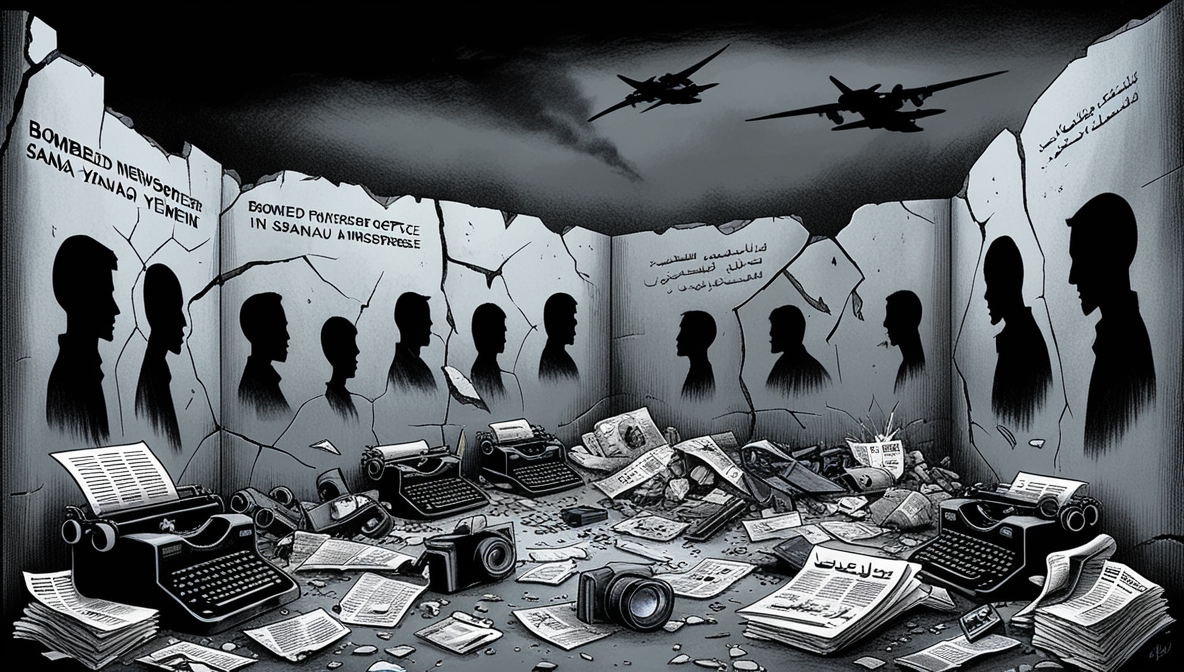 Puing kantor media di Sanaa usai serangan Israel, korban termasuk jurnalis.