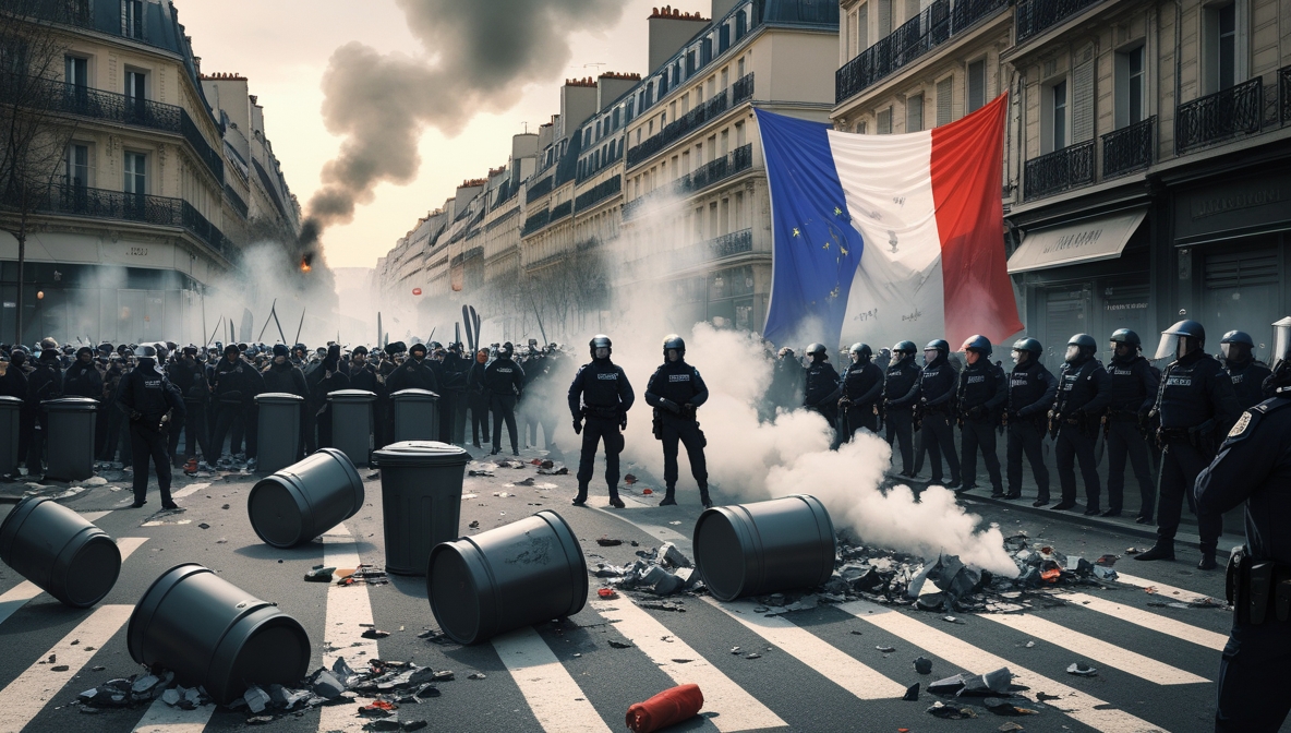 Massa protes Block Everything di jalanan Paris.