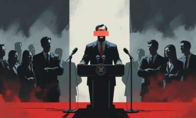 Menteri berbicara di podium dengan ekspresi tegang, menggambarkan komunikasi pejabat yang kontroversial.