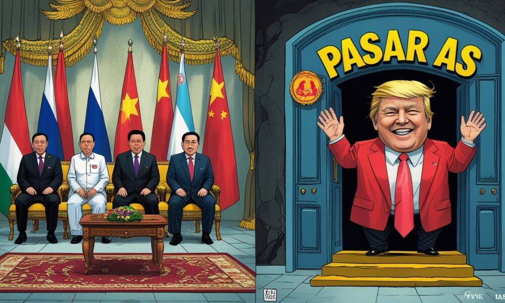 Ilustrasi editorial ASEAN mencari mitra dagang baru saat Amerika menutup pintunya