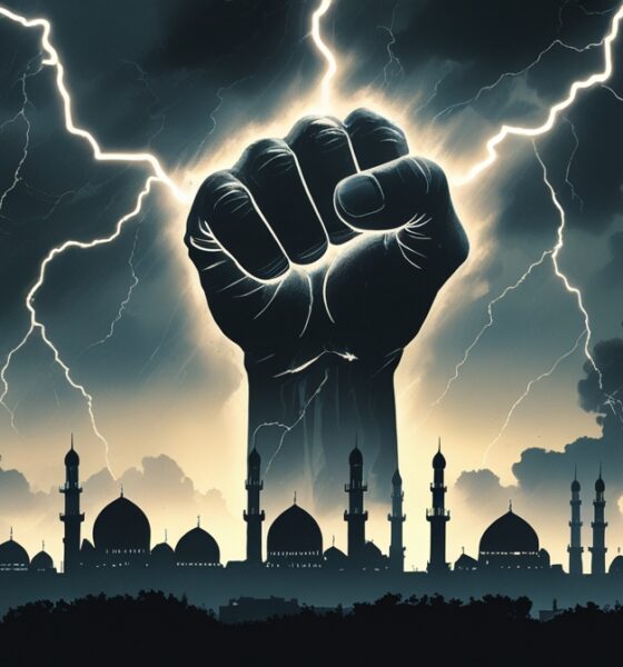 Symbolic illustration of Tehran under storm clouds, representing Iran’s warning of retaliation