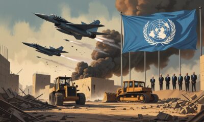 Illustration of Israel’s airstrike in Lebanon during a ceasefire, showing global silence.