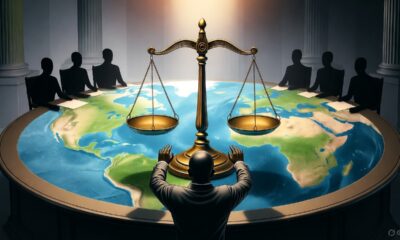 Symbolic illustration of a nation demanding global justice and accountability.