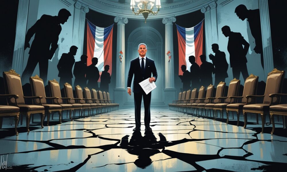 Emmanuel Macron in a crumbling Élysée Palace amid France’s political crisis.