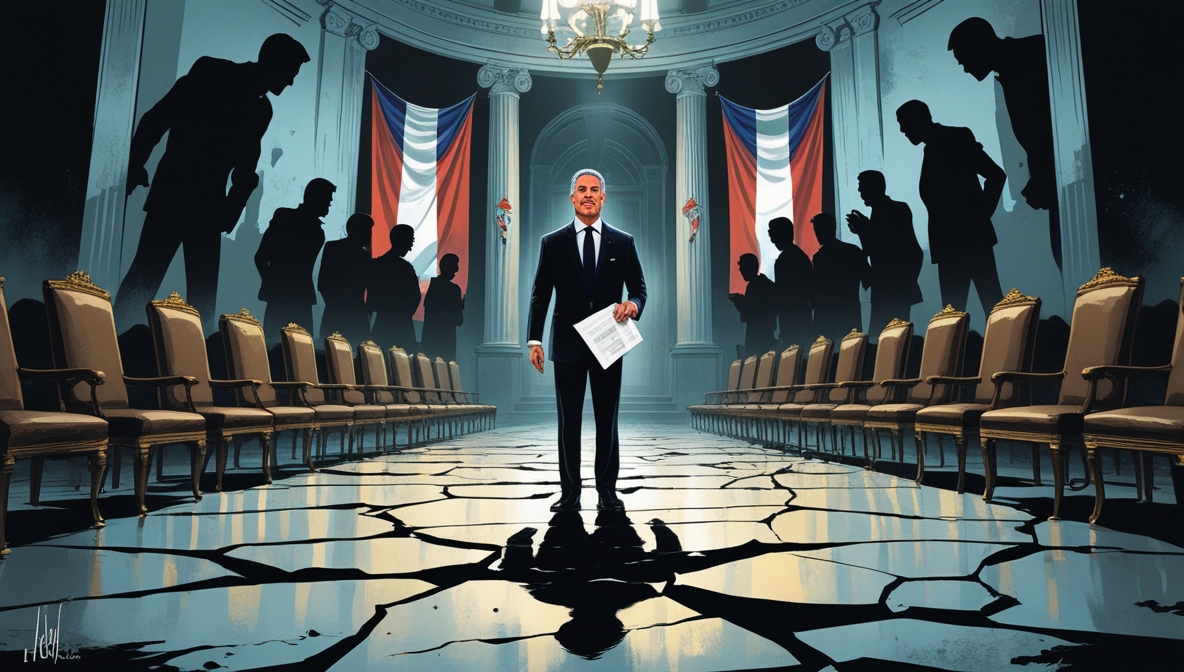 Emmanuel Macron in a crumbling Élysée Palace amid France’s political crisis.