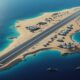 Satellite-style illustration showing construction of a military airstrip on Zuqar Island, Red Sea.
