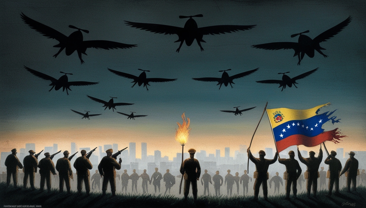 Symbolic illustration of Venezuela’s struggle for sovereignty under CIA’s shadow.