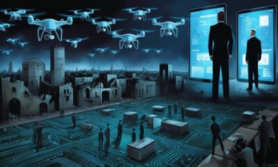 Symbolic illustration of Gaza as a military testing ground under foreign control.