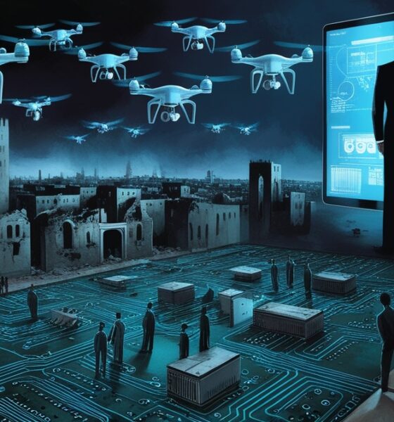 Symbolic illustration of Gaza as a military testing ground under foreign control.