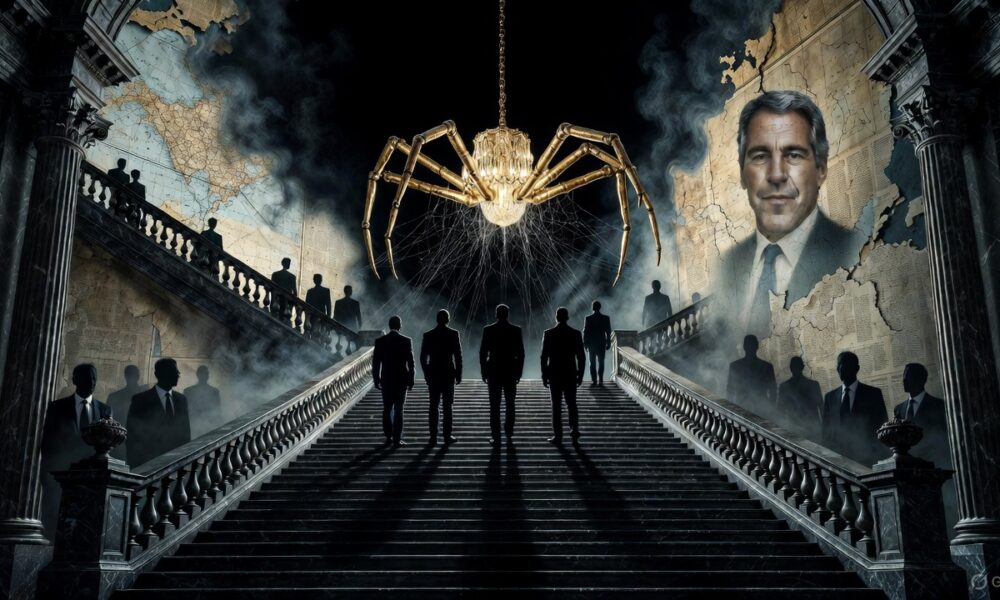 Symbolic illustration of power, corruption, and Epstein’s lingering influence in politics.