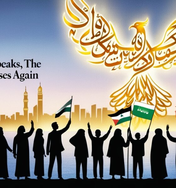Ilustrasi kebangkitan bangsa Arab di Beirut, simbol perlawanan dan solidaritas untuk Palestina.