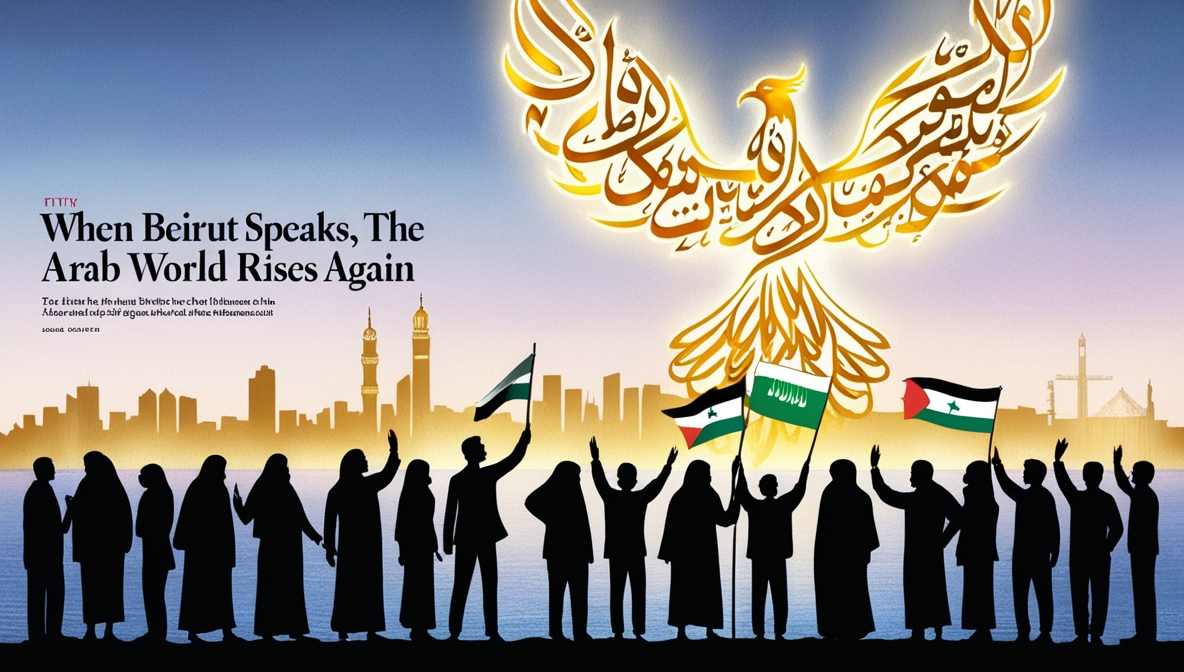 Ilustrasi kebangkitan bangsa Arab di Beirut, simbol perlawanan dan solidaritas untuk Palestina.