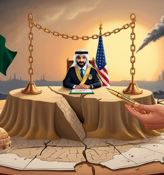 Symbolic illustration of Saudi Arabia’s political stance toward Palestine, emphasizing control and stability over liberation.