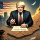 Donald Trump signs a “Peace Plan” over a burning map of Gaza, symbolizing U.S. control disguised as peace.