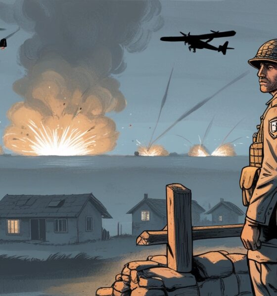 A Lebanese soldier stands alone at night near the border, refusing orders to raid civilian homes as drones hover above.