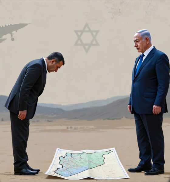 Ilustrasi editorial Suriah tunduk di kaki Netanyahu dalam relasi kuasa tidak setara