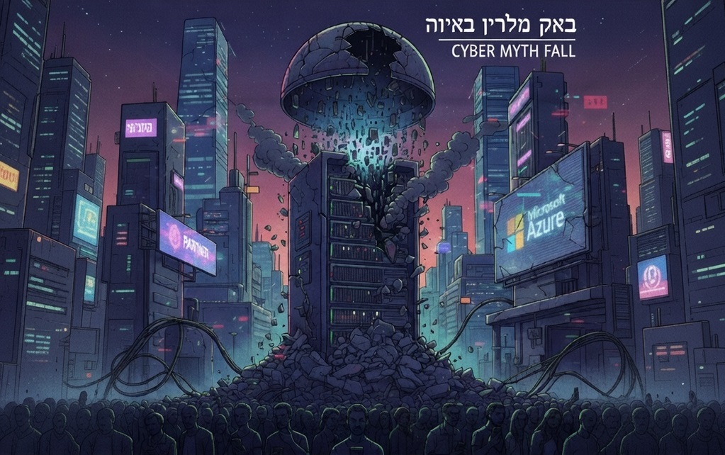 Sebuah ilustrasi server komputer yang retak dengan latar belakang peta digital