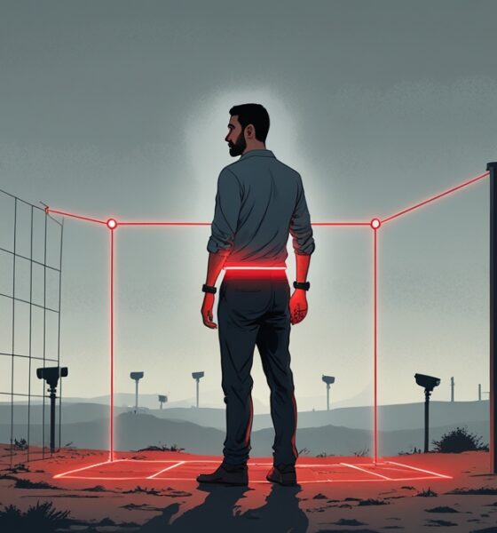 Ilustrasi gelang pelacak elektronik sebagai simbol penjara tanpa tembok di wilayah pendudukan Tepi Barat.