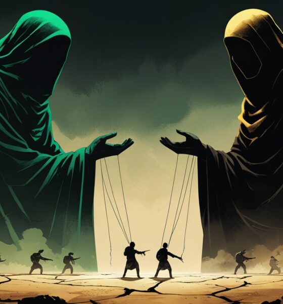 Symbolic illustration of Yemen’s proxy conflict showing indirect rivalry between Saudi Arabia and the UAE.