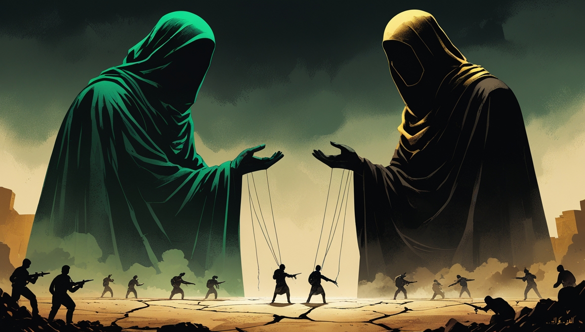 Symbolic illustration of Yemen’s proxy conflict showing indirect rivalry between Saudi Arabia and the UAE.