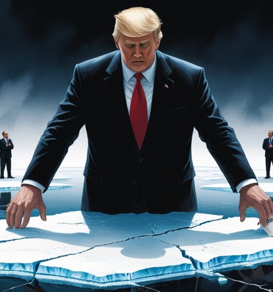 Ilustrasi editorial Donald Trump dan Greenland dalam ketegangan geopolitik global