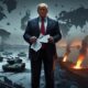 Ilustrasi Donald Trump di tengah bayangan perang Iran dan Ukraina