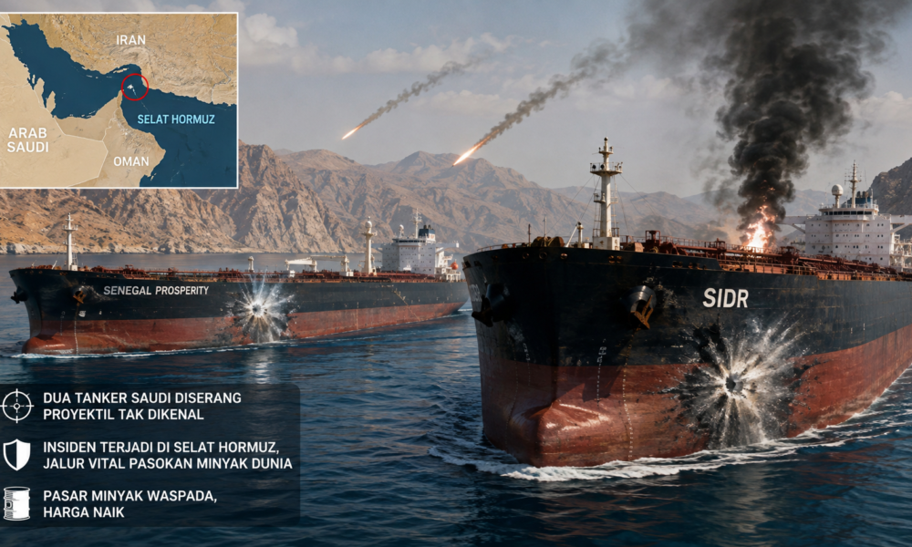 Dua kapal tanker minyak Saudi diserang proyektil tak dikenal di Selat Hormuz